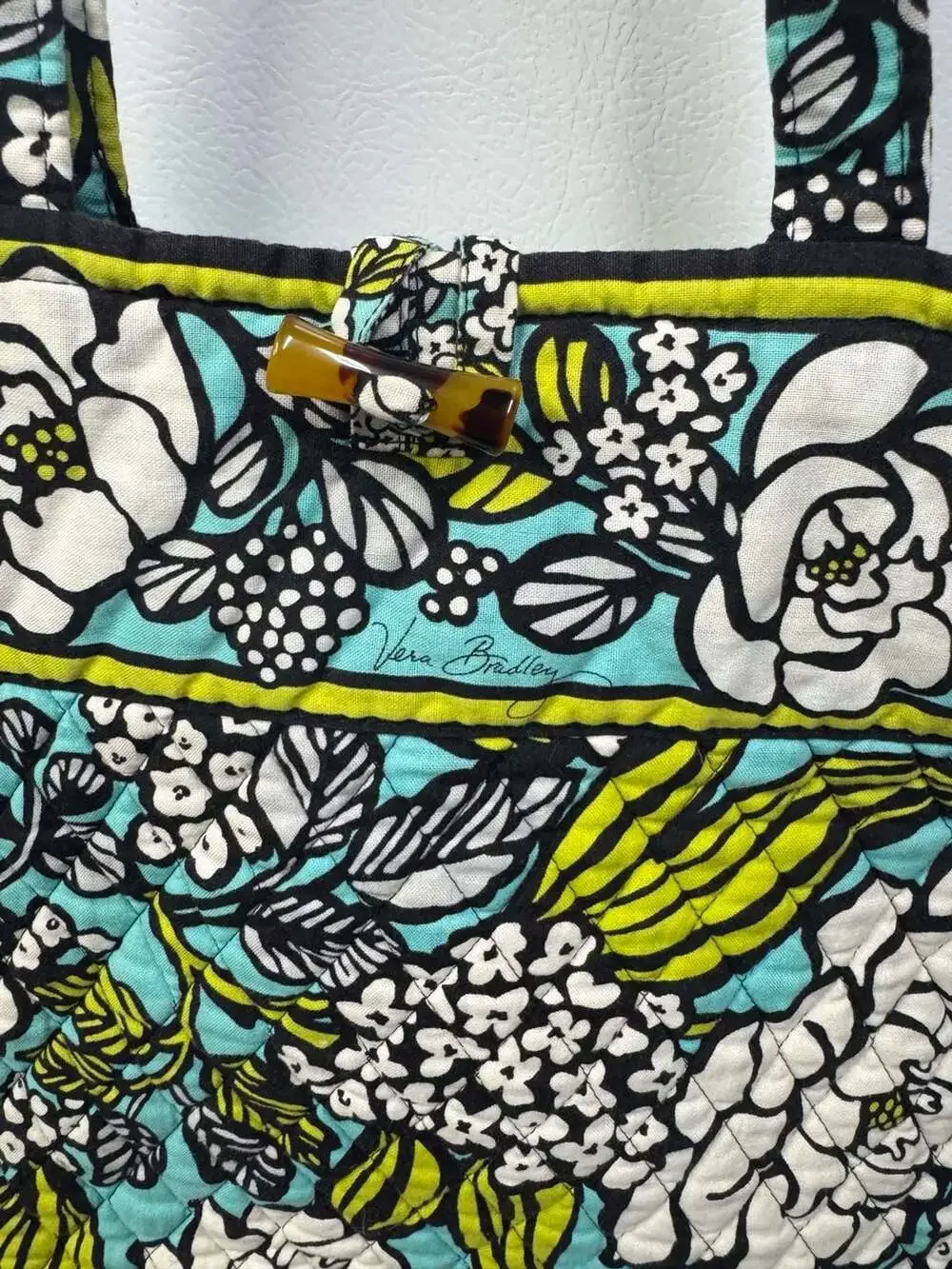 Vera Bradley Island Blooms Quilted Tote Bag with Toggle Closure